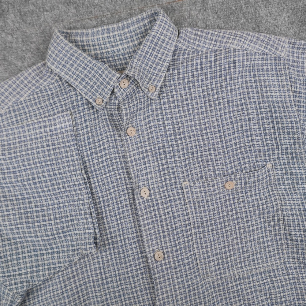 VTG Fieldmaster Button Down Shirt Mens Md Blue White Check Short Slv 100% Cotton